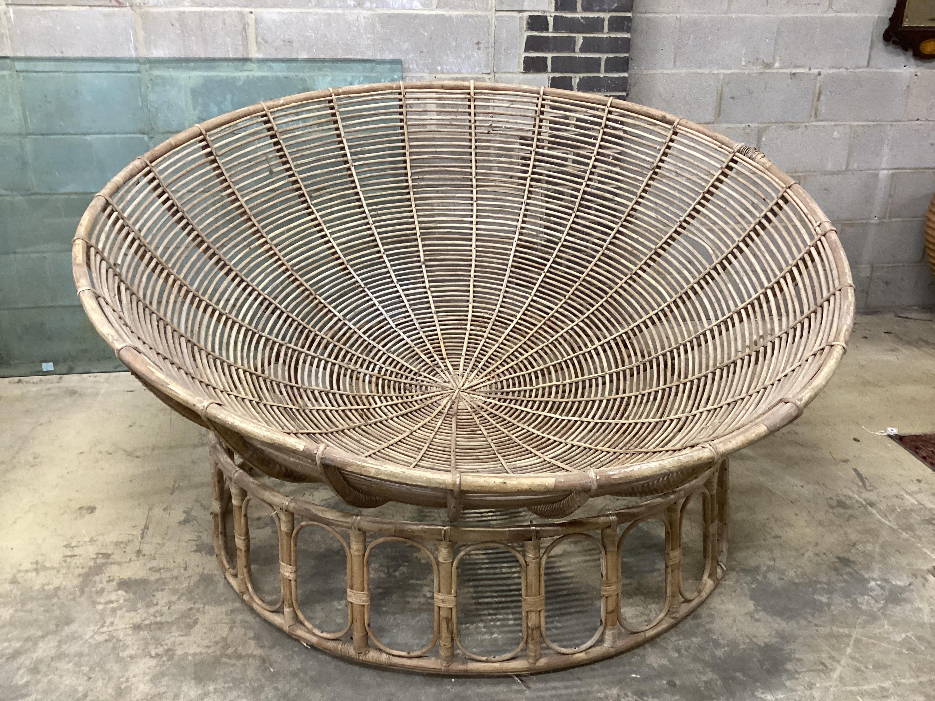 A large vintage bamboo circular daybed, diameter 200cm, height 110cm